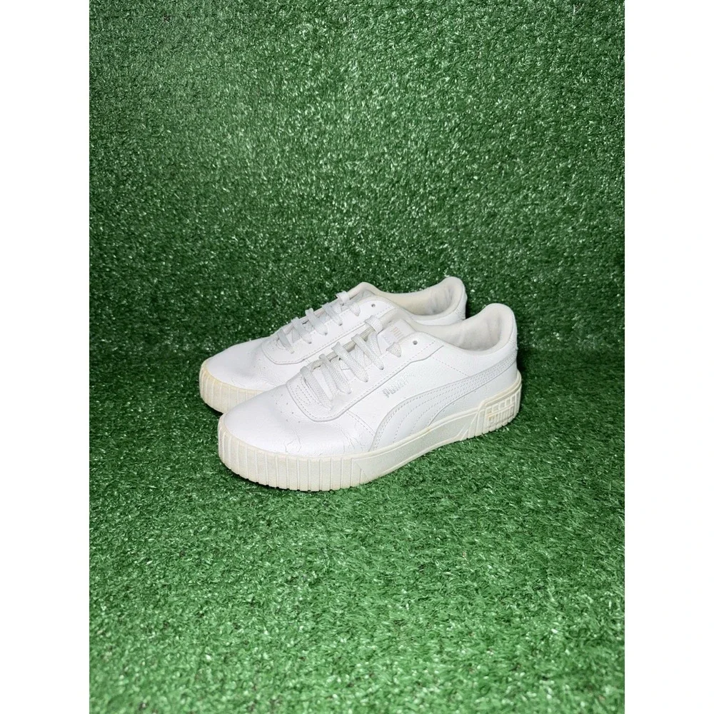 Puma Women Size 8 White Leather Casual Daily Lace Shoes Court Carina 2.0 Sneaker